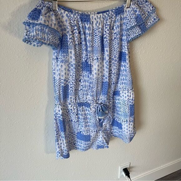 Vineyard vines Painted Patchwork Ruffle Off The Shoulder Romper - Picture 6 of 14